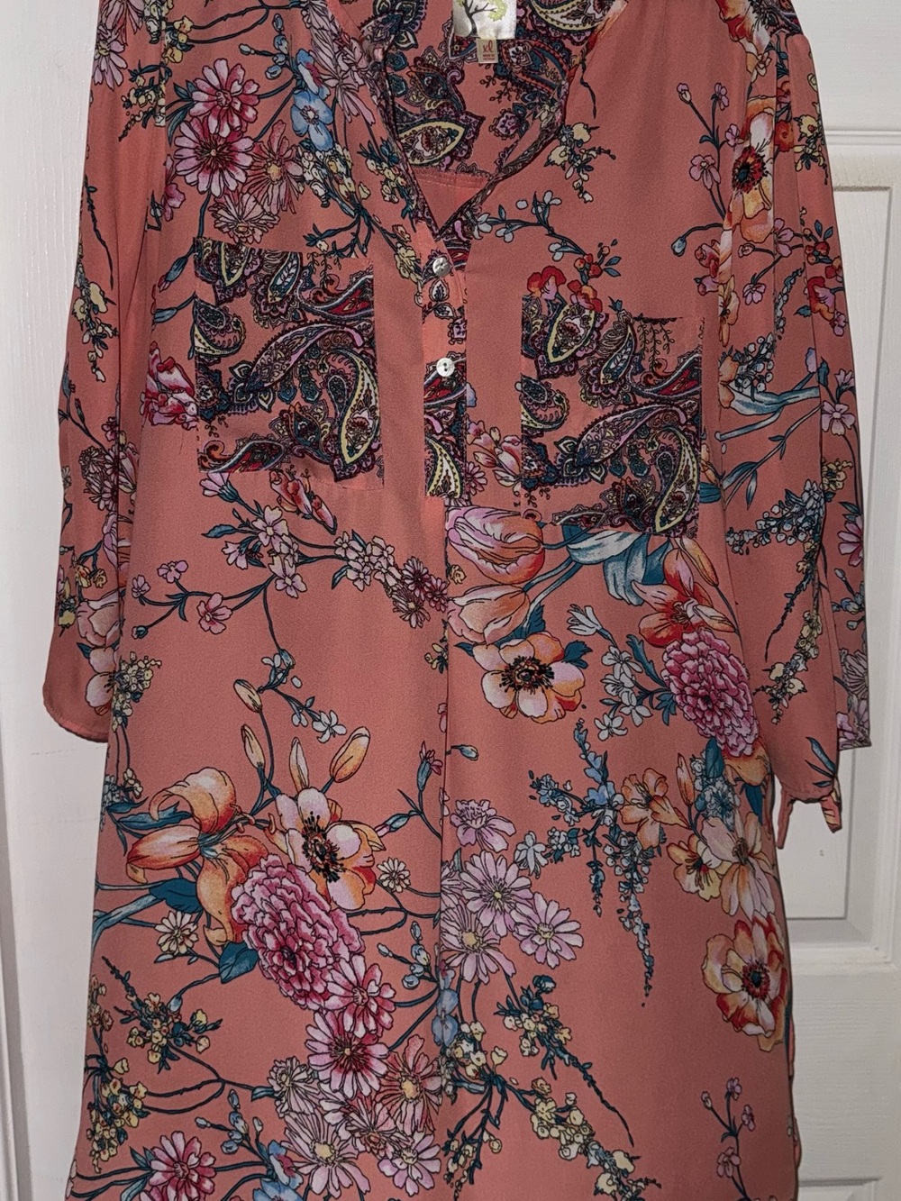 Floral V-Neck Longline Shirt Tunic in Dusty Rose